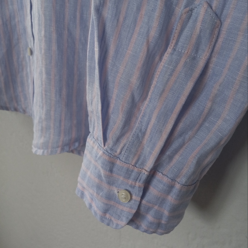Frank & Eileen Barry Linen Blue Pink Stripe L - Picture 5 of 13